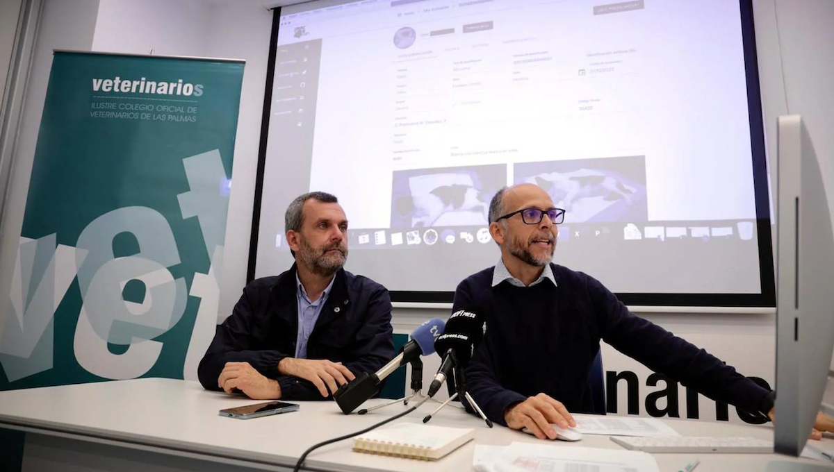 Alejandro Suárez (izqda.), presidente del Colegio y el veterinario Javier Delgado (dcha.). (Foto: Colegio Oficial de Veterinarios Las Palmas de Gran Canaria)