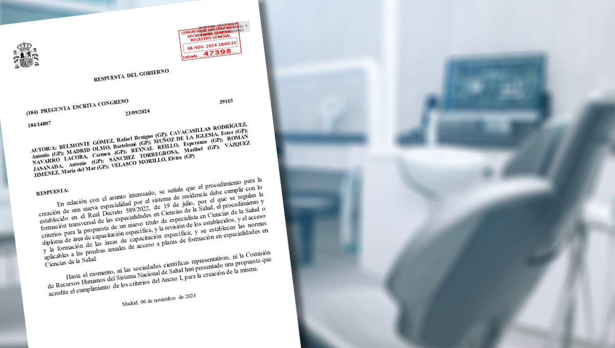 Documento en el que Sanidad reitera su respuesta a la pregunta sobre la creación de las especialidades odontológicas