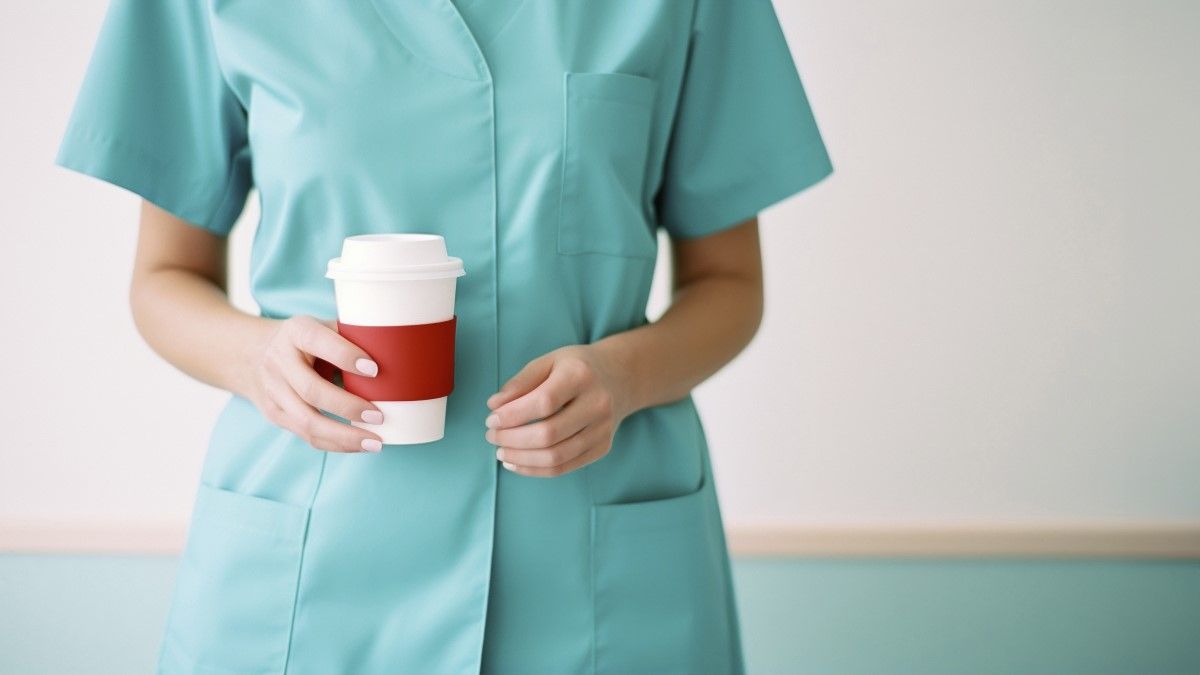 Enfermera sujetando un vaso con café (Foto. Freepik)