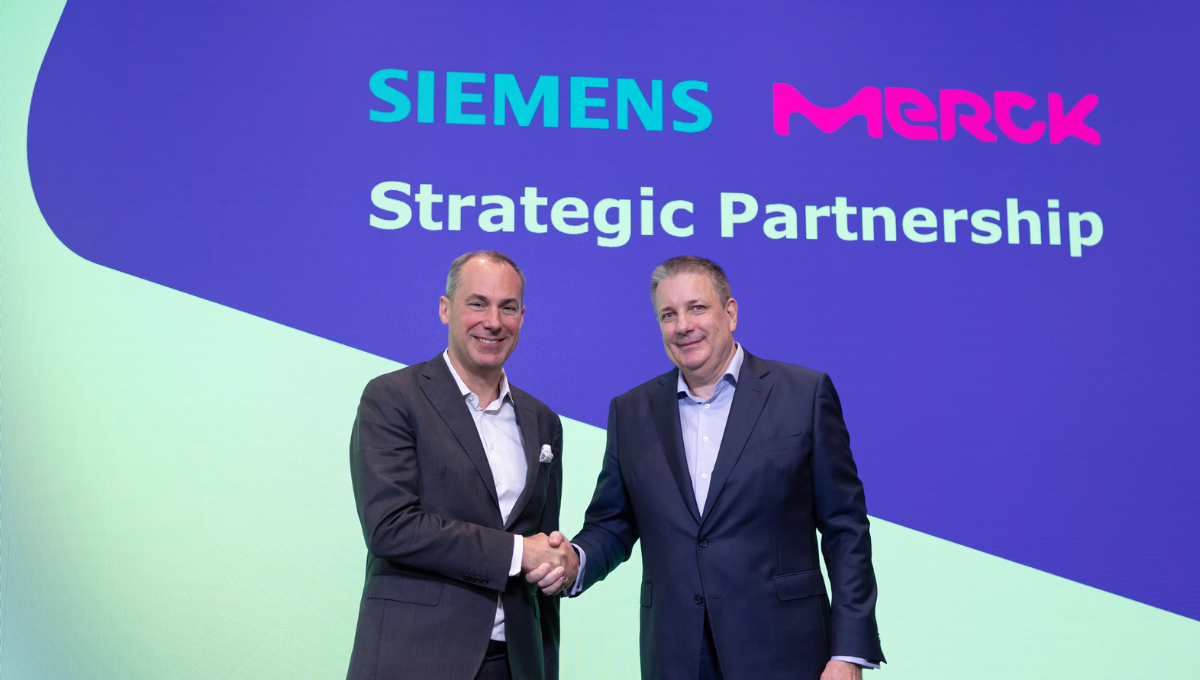 Representantes de Merck, y Siemens tras firmar el memorando (Foto: Merck)