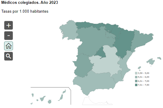 Tasas de médicos en España 2023