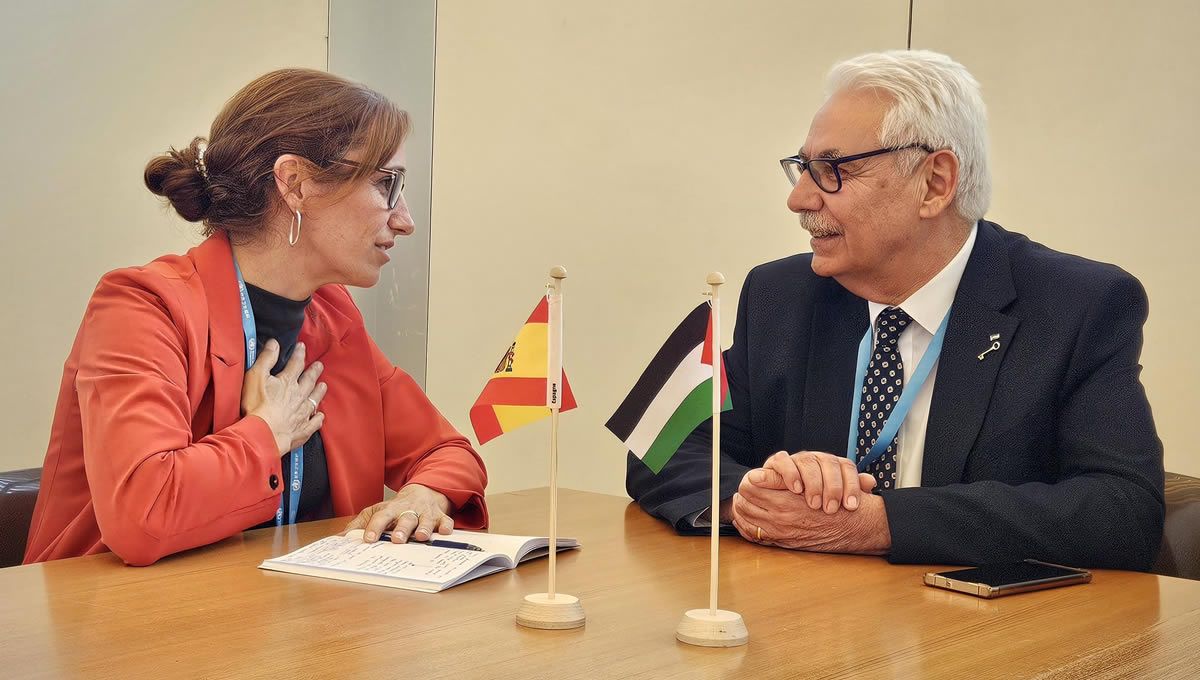 Mónica García, ministra de Sanidad, se ha reunido con el ministro de Sanidad del Estado de Palestina, Maged Abu Ramadan (Foto: Sanidad)