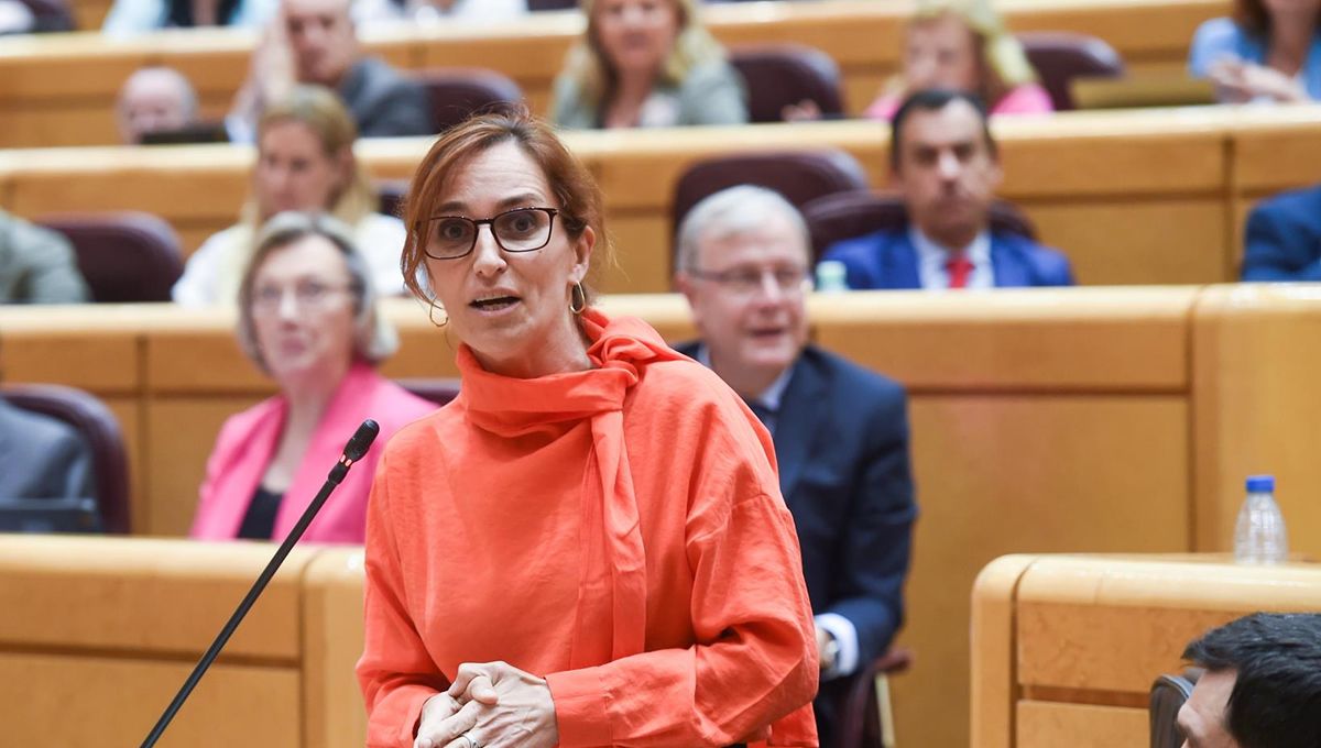 La ministra de Sanidad, Mónica García, durante una sesión de control al Gobierno, en el Senado (Foto: Gustavo Valiente/EP)