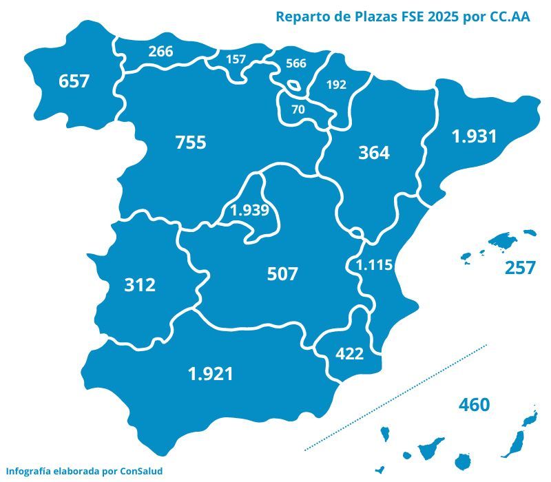 Mapa reparto Plazas FSE por Comunidades Autonomas (Montaje Consalud)