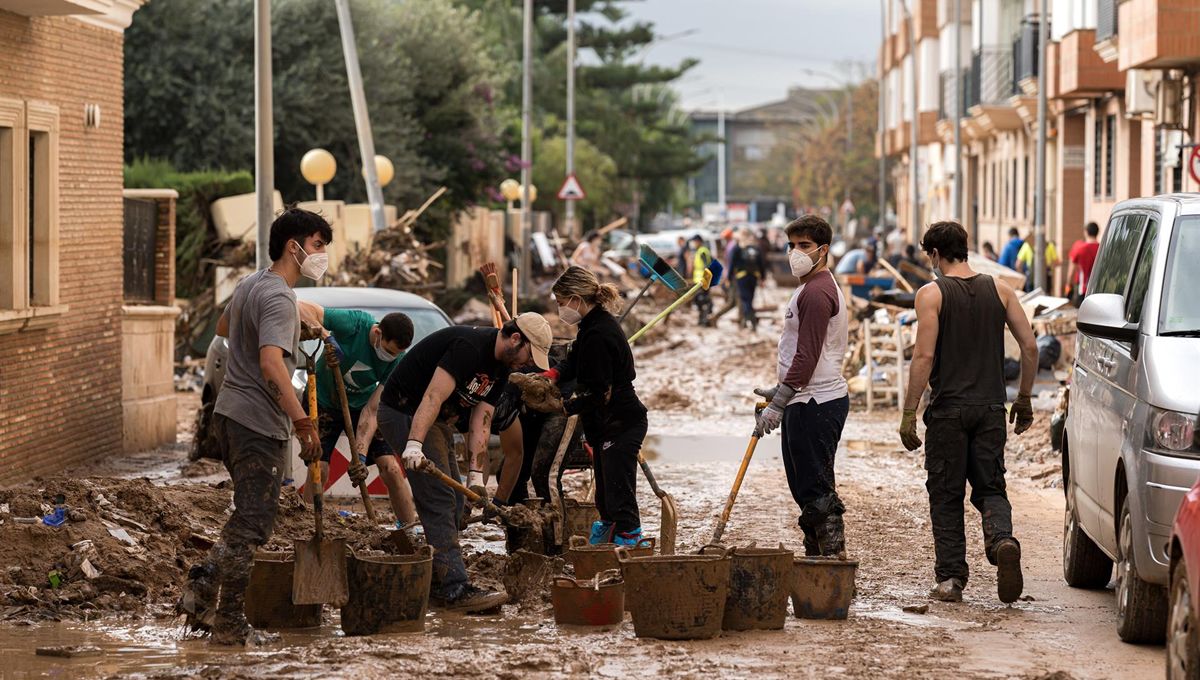 Voluntarios limpiando los desperfectos ocasionados por la DANA (Foto: Europa Press)