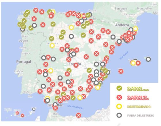 Mapa de hospitales con y sin supervisión