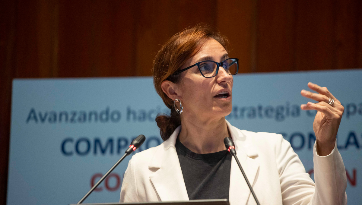 La ministra de Sanidad, Mónica García, durante la Conferencia Estatal de RR.HH., organizada con la OMS Europa. (M. Sanidad)