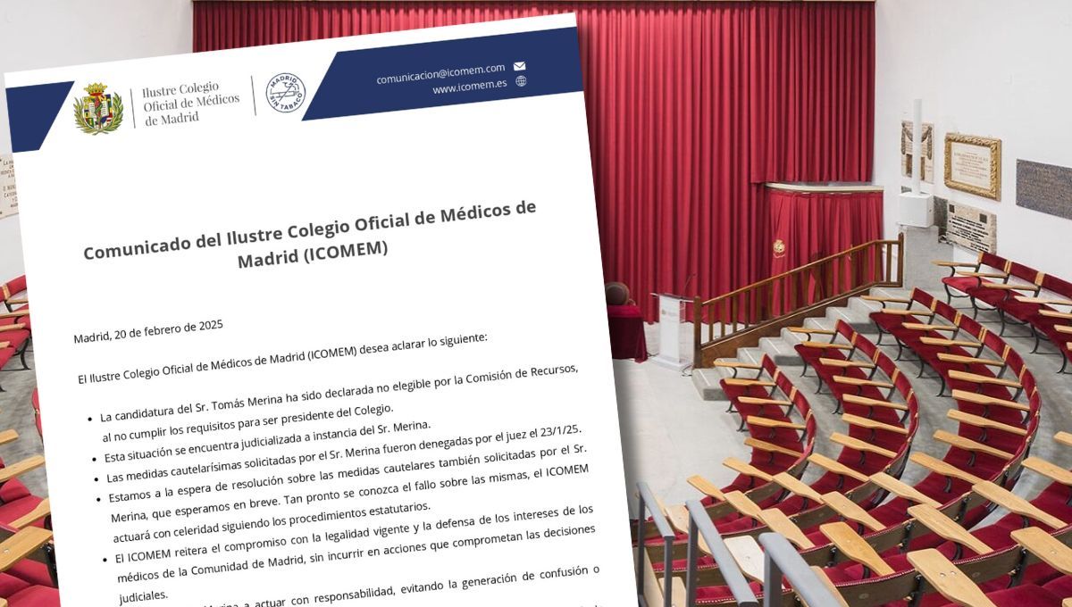 Comunicado del Ilustre Colegio Oficial de Médicos de Madrid (ICOMEM) del 20 de febrero de 2025 (Montaje Consalud)